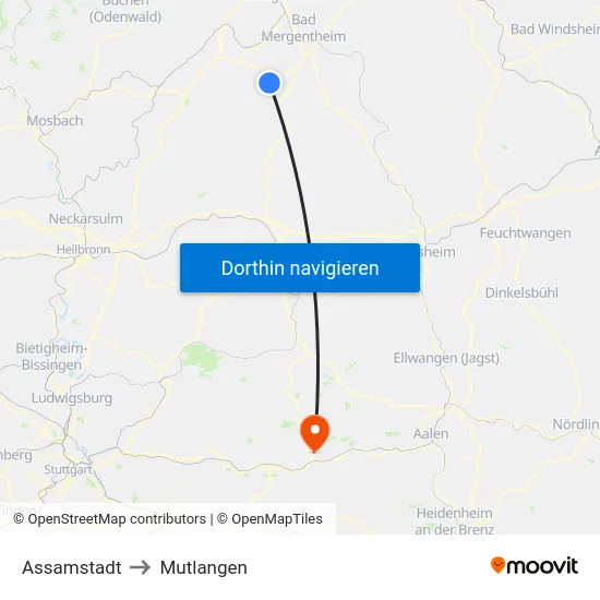 Assamstadt to Mutlangen map