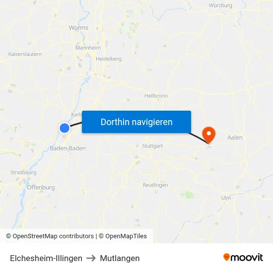 Elchesheim-Illingen to Mutlangen map