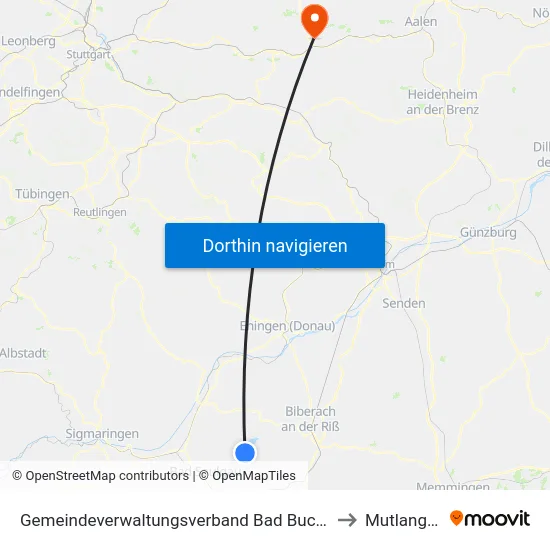 Gemeindeverwaltungsverband Bad Buchau to Mutlangen map