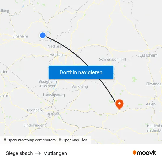 Siegelsbach to Mutlangen map