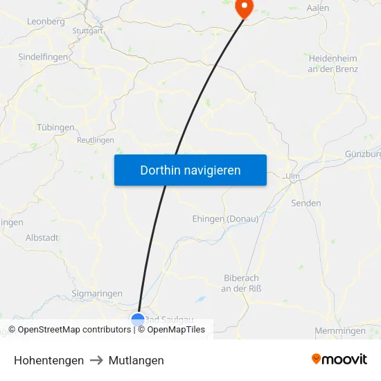Hohentengen to Mutlangen map