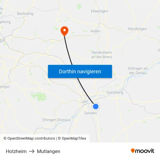 Holzheim to Mutlangen map