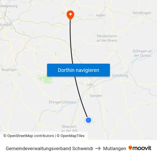 Gemeindeverwaltungsverband Schwendi to Mutlangen map