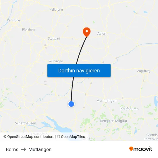 Boms to Mutlangen map
