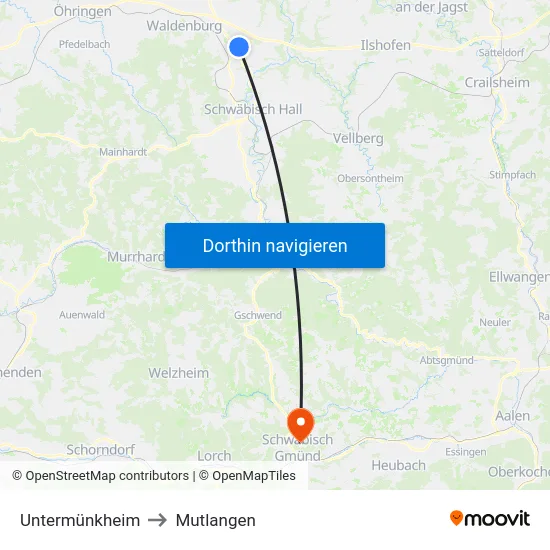 Untermünkheim to Mutlangen map