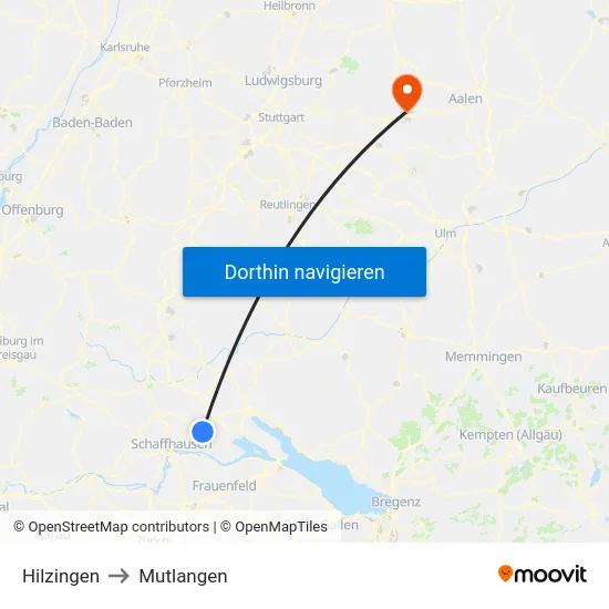 Hilzingen to Mutlangen map