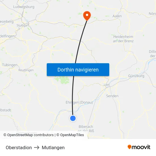 Oberstadion to Mutlangen map