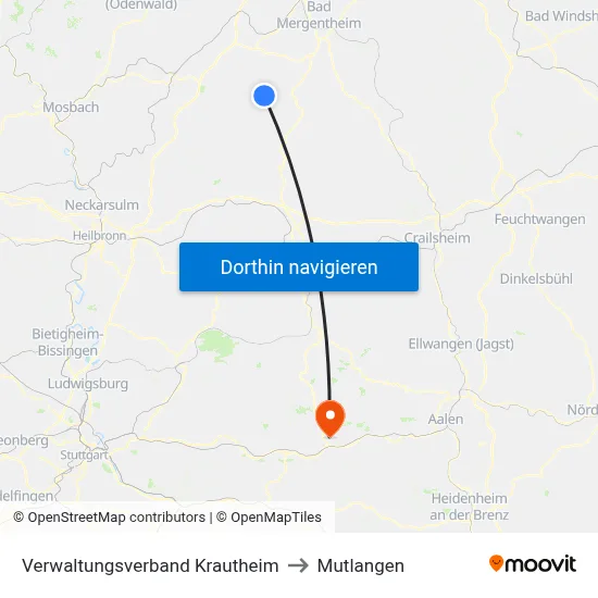 Verwaltungsverband Krautheim to Mutlangen map