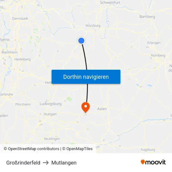 Großrinderfeld to Mutlangen map