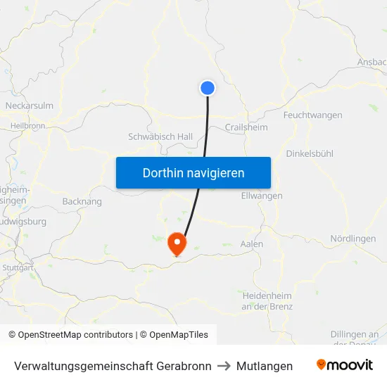Verwaltungsgemeinschaft Gerabronn to Mutlangen map