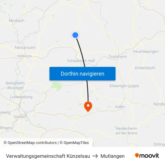 Verwaltungsgemeinschaft Künzelsau to Mutlangen map