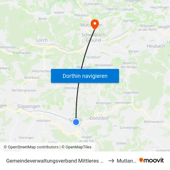 Gemeindeverwaltungsverband Mittleres Fils-Lautertal to Mutlangen map