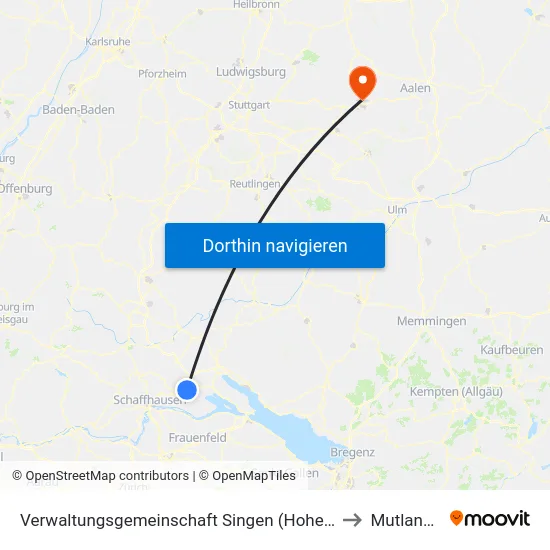 Verwaltungsgemeinschaft Singen (Hohentwiel) to Mutlangen map