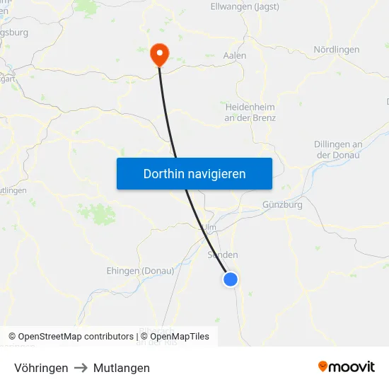 Vöhringen to Mutlangen map