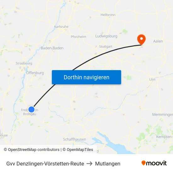 Gvv Denzlingen-Vörstetten-Reute to Mutlangen map