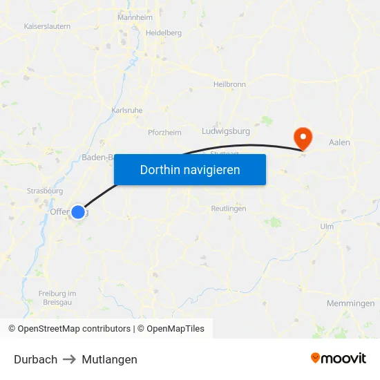Durbach to Mutlangen map