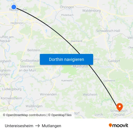 Untereisesheim to Mutlangen map