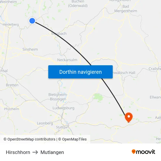 Hirschhorn to Mutlangen map