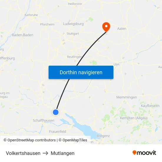 Volkertshausen to Mutlangen map