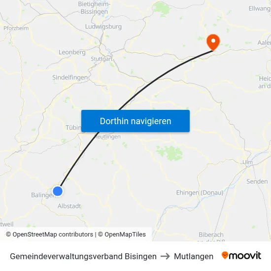 Gemeindeverwaltungsverband Bisingen to Mutlangen map