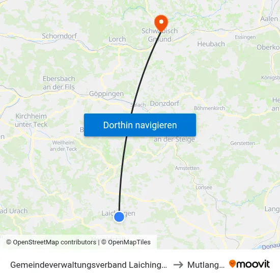 Gemeindeverwaltungsverband Laichinger Alb to Mutlangen map