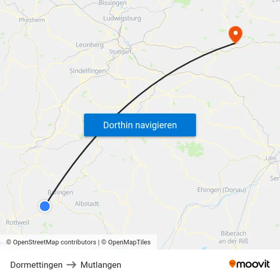Dormettingen to Mutlangen map