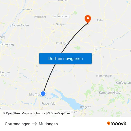 Gottmadingen to Mutlangen map