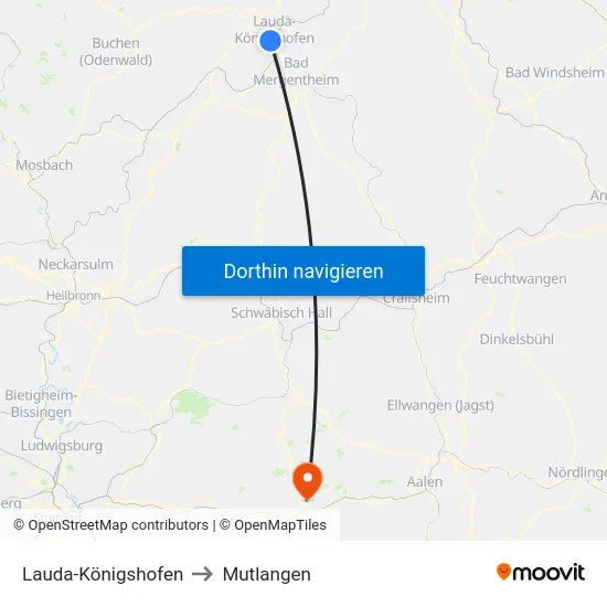 Lauda-Königshofen to Mutlangen map