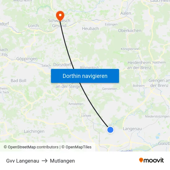 Gvv Langenau to Mutlangen map