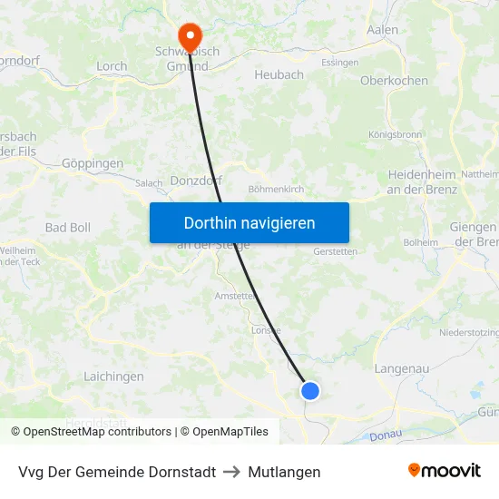 Vvg Der Gemeinde Dornstadt to Mutlangen map