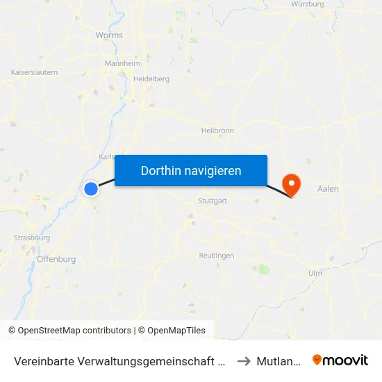 Vereinbarte Verwaltungsgemeinschaft Rastatt to Mutlangen map