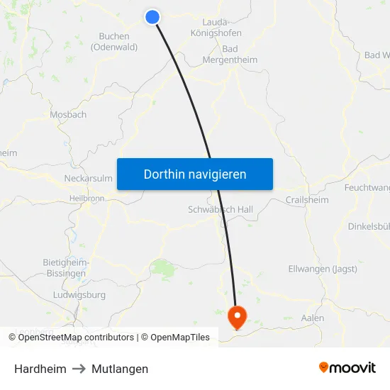 Hardheim to Mutlangen map