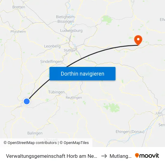 Verwaltungsgemeinschaft Horb am Neckar to Mutlangen map