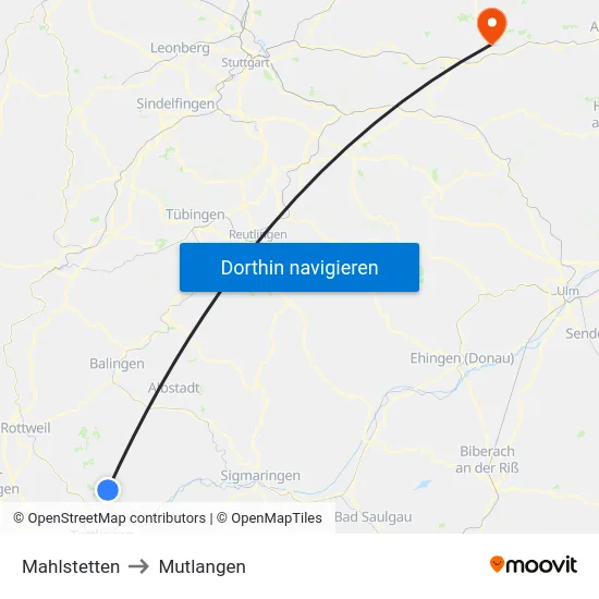 Mahlstetten to Mutlangen map