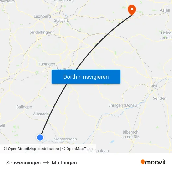 Schwenningen to Mutlangen map