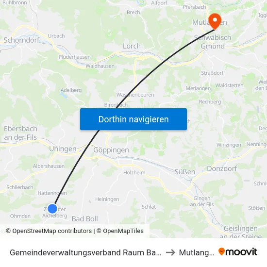 Gemeindeverwaltungsverband Raum Bad Boll to Mutlangen map