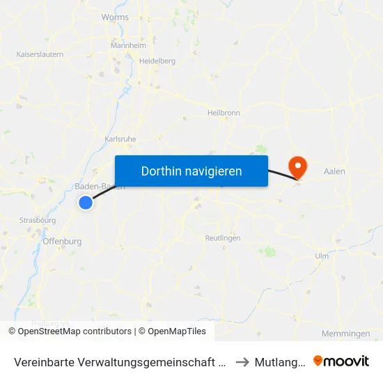 Vereinbarte Verwaltungsgemeinschaft Bühl to Mutlangen map