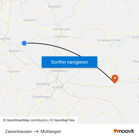 Zaisenhausen to Mutlangen map