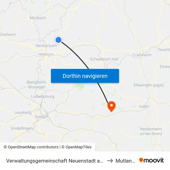 Verwaltungsgemeinschaft Neuenstadt am Kocher to Mutlangen map
