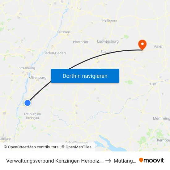 Verwaltungsverband Kenzingen-Herbolzheim to Mutlangen map