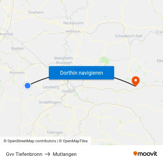 Gvv Tiefenbronn to Mutlangen map