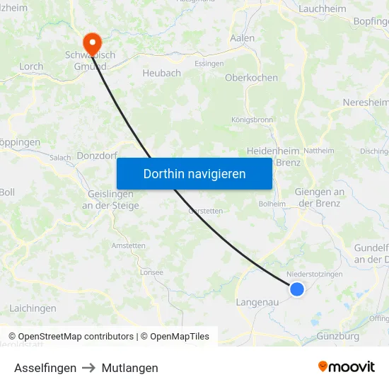 Asselfingen to Mutlangen map