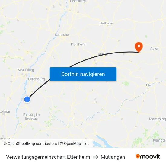 Verwaltungsgemeinschaft Ettenheim to Mutlangen map