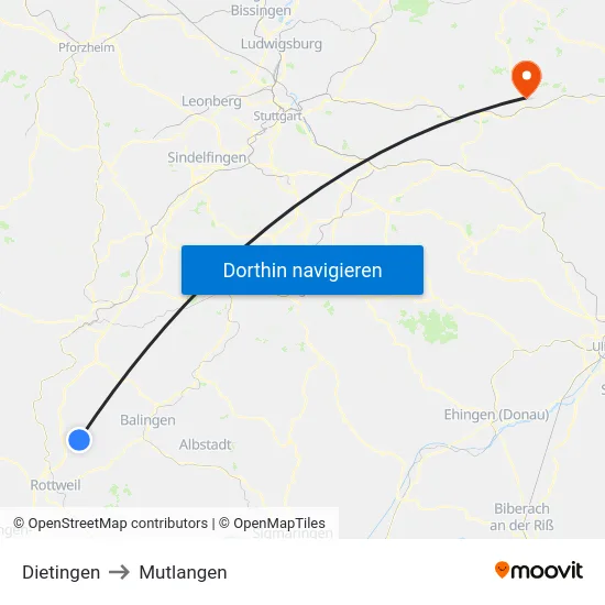 Dietingen to Mutlangen map