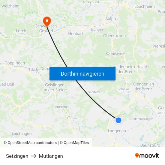 Setzingen to Mutlangen map