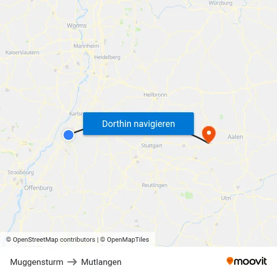 Muggensturm to Mutlangen map