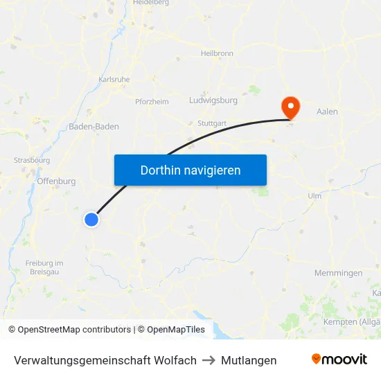 Verwaltungsgemeinschaft Wolfach to Mutlangen map