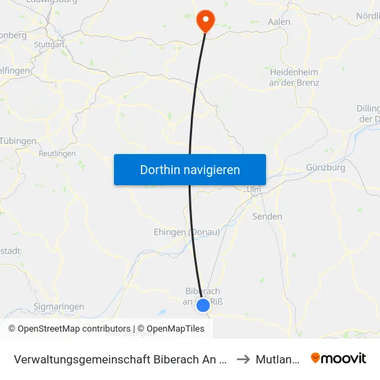 Verwaltungsgemeinschaft Biberach An Der Riß to Mutlangen map