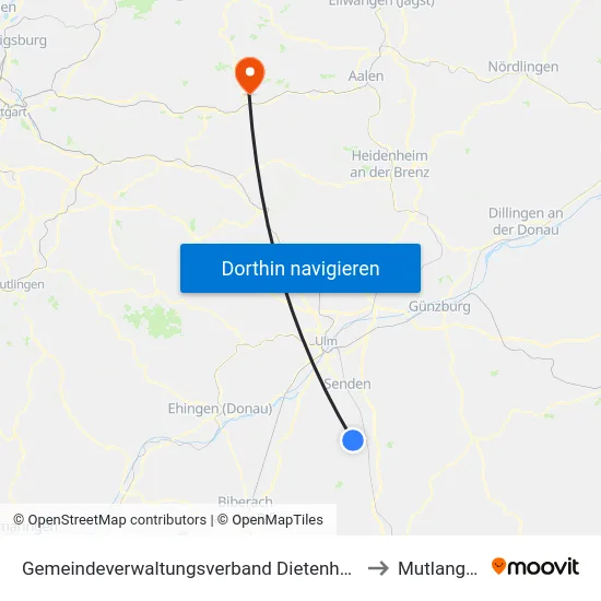 Gemeindeverwaltungsverband Dietenheim to Mutlangen map
