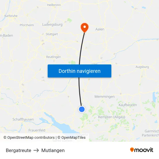 Bergatreute to Mutlangen map